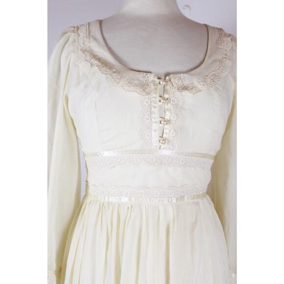 Vintage Gunne Sax Jessica Cream Lace Prairie Maxi Dress Wedding Cottagecore XS/S - Picture 2 of 14